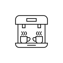 Coffee machine icon in flat black line style, isolated on white 
