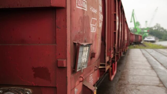 Close-Up of a container train entering a scrapyard