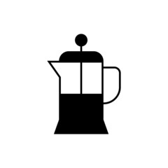 french press Coffee  icon  in solid black flat shape glyph icon, isolated on white background 