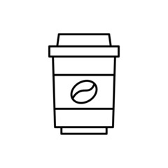 Takeaway Coffee cup icon in flat black line style, isolated on white 