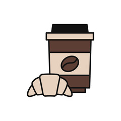 croissant Breakfast and coffee  icon in color icon, isolated on white background 