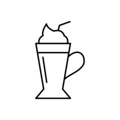 Coffee latte icon in flat black line style, isolated on white 