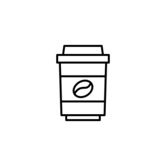 Takeaway Coffee cup icon in flat black line style, isolated on white 
