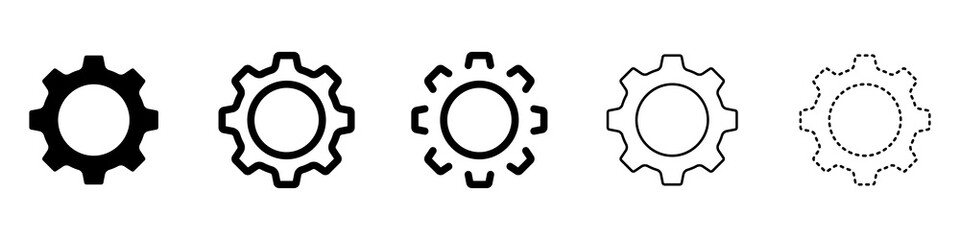 Gears vector set. Cogwheel icons set. Gears in a flat style set. Set of trendy black gears icons isolated on white background. Part of the smvol mechanism. Vector illustration.