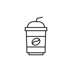 take Away cold coffee icon  in flat black line style, isolated on white 