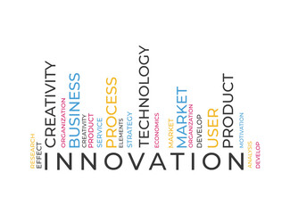 Innovation barcode word tag cloud. Vector illustration
