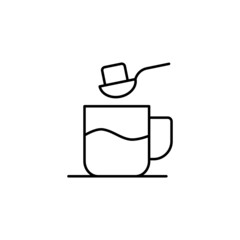 coffee and sugar icon  in flat black line style, isolated on white 