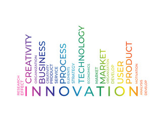 Innovation barcode word tag cloud. Vector illustration