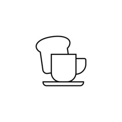 coffee shop icon, breakfast, Bread and hot coffee icon  in flat black line style, isolated on white 