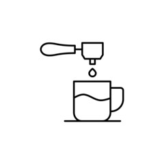 portafilter coffee icon  in flat black line style, isolated on white 