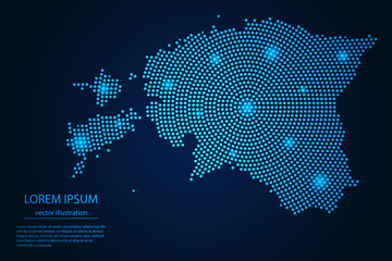 Abstract image Estonia map from point blue and glowing stars on a dark background. vector illustration.