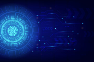 Vector fingerprint scan with abstract futuristic technology background. Security system concept.