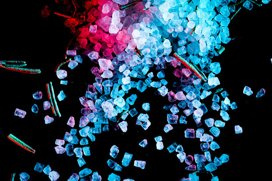 Macro rock salt and rosemary shot in an abstract style