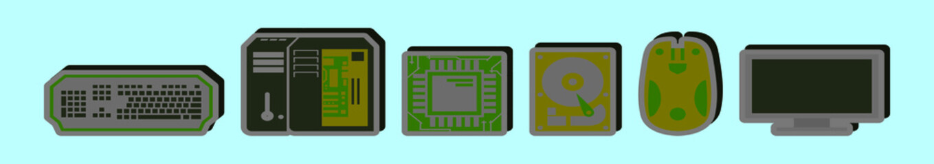 set of computer cartoon icon design template with various models. vector illustration isolated on blue background