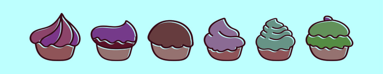 set of cupcake cartoon icon design template with various models. modern vector illustration isolated on blue background