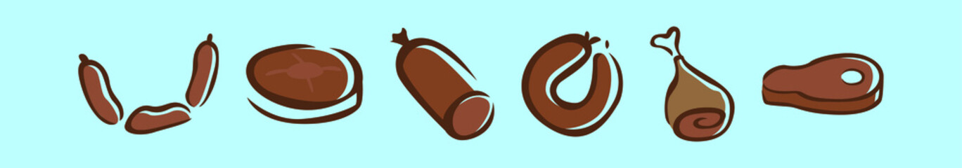 Obraz premium set of meat cartoon icon design template with various models. vector illustration isolated on blue background