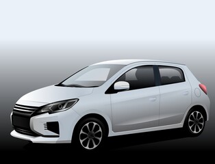 Car hatchback with silver color, on white background