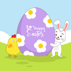 Obraz na płótnie Canvas Happy Easter with chicks and bunny