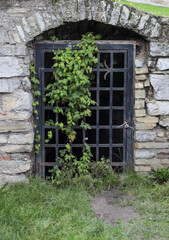 metal doors that close the underground tunnel in in the   fortress in Kamianets-Podilskyi, Khmelnytskyi Region, Ukraine.
