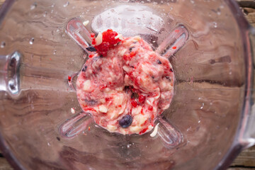 Fresh fruit smoothies blended in a blender, top view. Slimming, detox concept.Healthy and tasty...