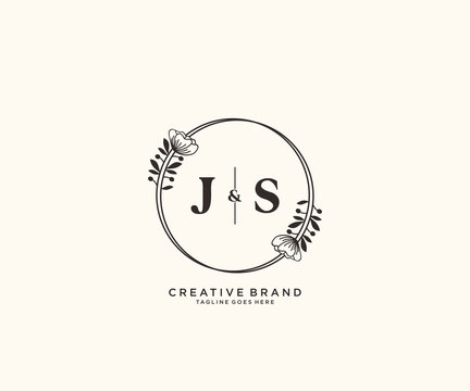 initial JS letters hand drawn feminine and floral botanical logo suitable for spa salon skin hair beauty boutique and cosmetic company.