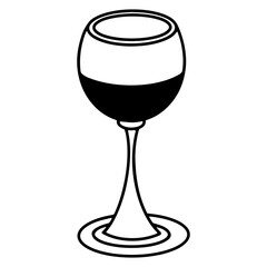 Wine glass icon. Isolated vector illustration on white background. Flat style, doodle. Hand drawn drink in a glass