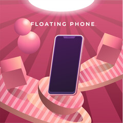 3D modern minimalist mockup. Smartphone on Podium for product presentation or showcase with spotlights on fresh color background. Vector Illustration.