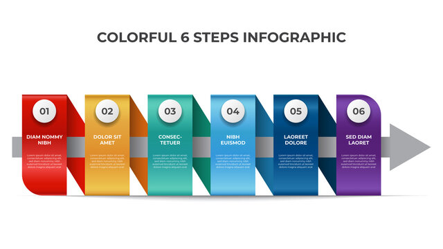 Colorful infographic element template with 6 points of steps, list layout diagram vector