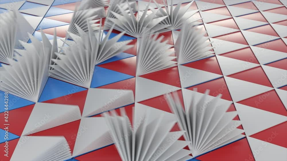 Poster abstract flat field of colorful triangles. animation. triangles folded in many layers unfolding like