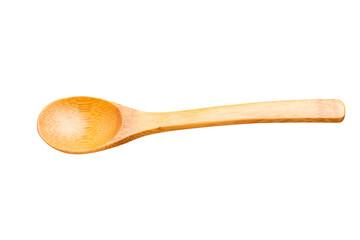 Wooden spoon on white background. The spoon is made of real wood material. Kitchen appliances in isolated with clipping path.