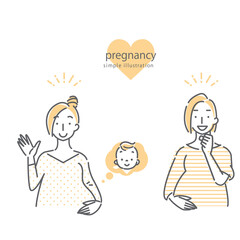 ふたりの妊婦さんの表情別のシンプルな線画イラストシリーズ