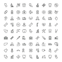 Medical icon set. Collection of high quality outline web pictograms in modern flat style. Black Medical symbol for web design and mobile app on white background. Line logo EPS10