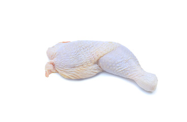 Raw chicken leg isolated on white background with clipping path