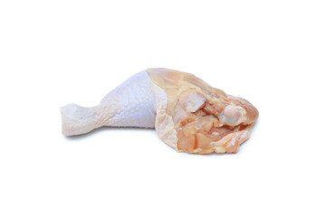 Raw chicken leg isolated on white background with clipping path