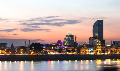 Naklejka premium Phnom Penh, Cambodia: Business and Royal Palace Administrative center in Cambodia capital town. Picture taken on Sep 01, 2015 