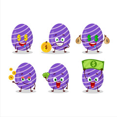 Purple easter egg cartoon character with cute emoticon bring money