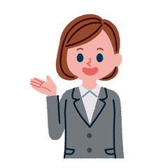 案内をしているスーツを着た女性のイラスト
