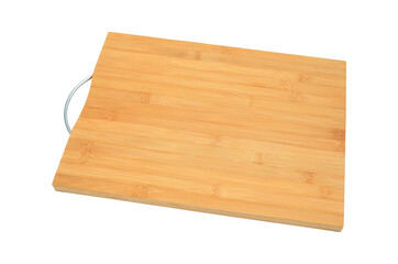 Bamboo veneer cutting board with handle, isolated on white background, Perspective view - clipping path