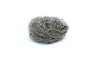 Fototapeta premium Steel wool isolated on white background. Stainless steel sponge for scrubbing pots