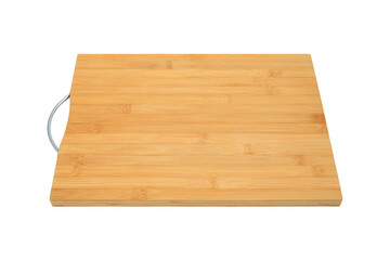 Bamboo veneer cutting board with handle, isolated on white background, Perspective view - clipping path