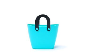 Plastic basket isolated on white background. Cyan shopping bag - clipping path