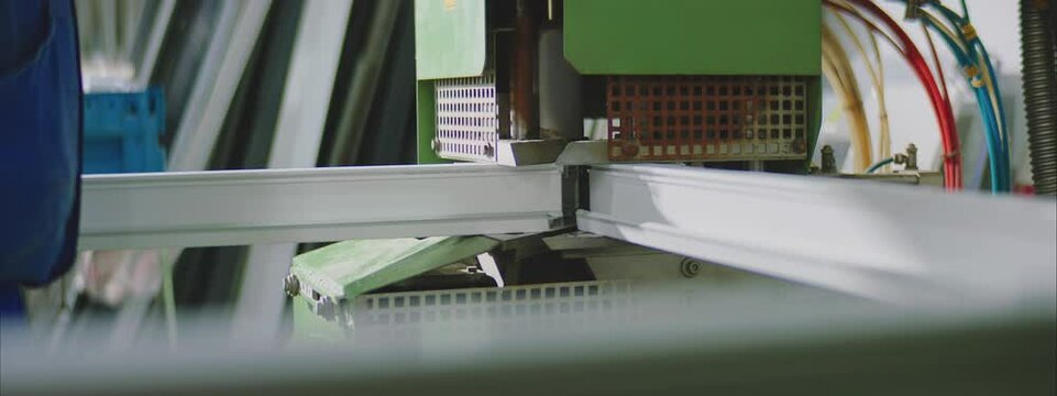 Windows in the production process. Factory for aluminum and PVC windows and doors production.