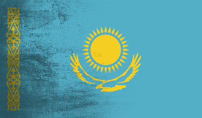 Grunge Kazakhstan flag. Kazakhstan flag with waving grunge texture.