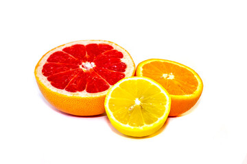 Isolated on white background lemon, orange and grapefruit