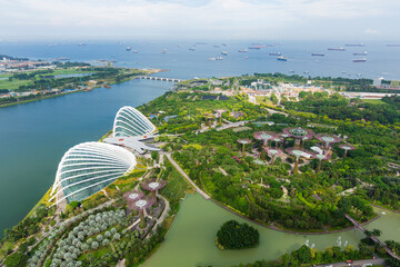Aerial view of cityscape Singapore. Famous tourist attraction in Marina Bay area, Singapore.