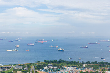 Aerial view of cityscape Singapore. Famous tourist attraction in Marina Bay area, Singapore.