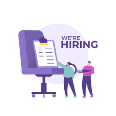 a concept of recruiting employees or members. Illustration of Human Resource Development or HRD staff examining personal identity information or curriculum vitae of applicants. flat style. vector