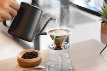 Black coffee named Vietnamese coffee photo concept  for commercial use.
