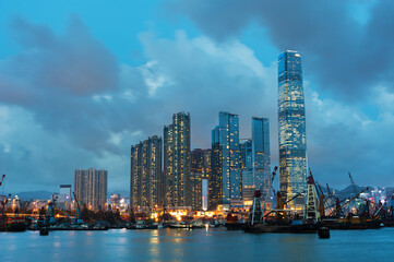 Fototapeta na wymiar Skyline of Victoria Harbor of Hong Kong city at night