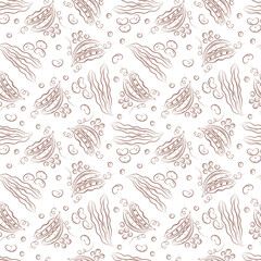 Beans and Peas Vector Seamless pattern. Vegetables black and white background.